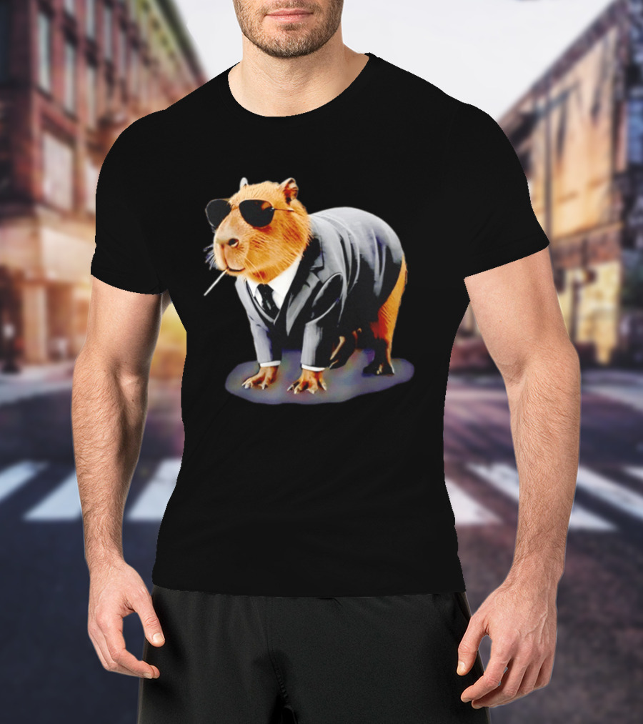 Big Boss Capybara In Suit Vest Sunglasses Water Pig T-Shirt