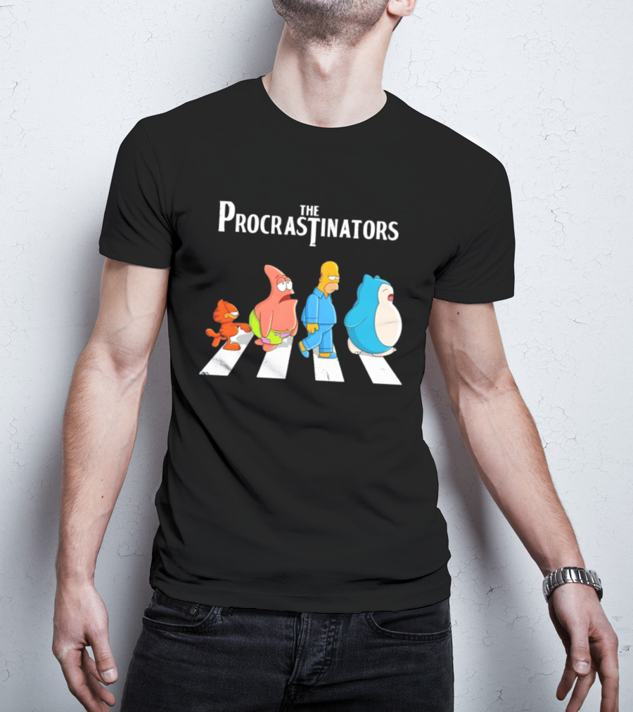 The Procrastinators Cartoon Abbey Road Parody With Iconic Characters Crossing T-Shirt