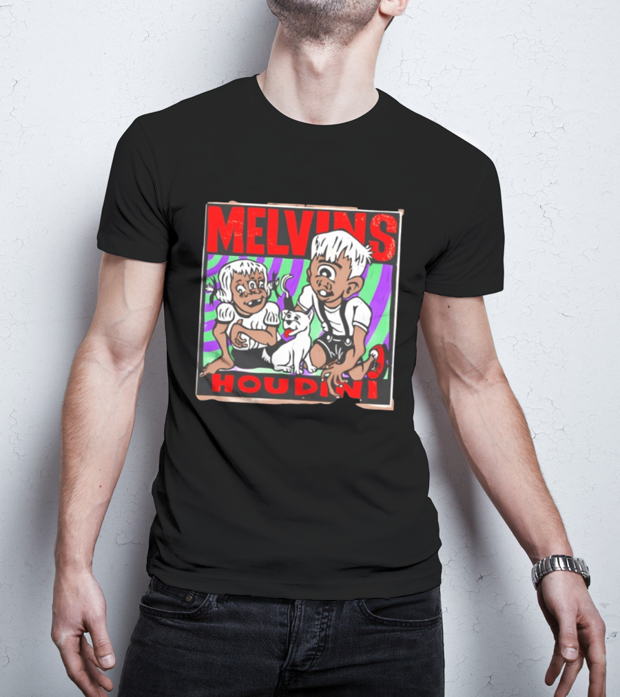 Melvins Houdini Album Cover Art With Two Cartoon Characters And Cat T-Shirt