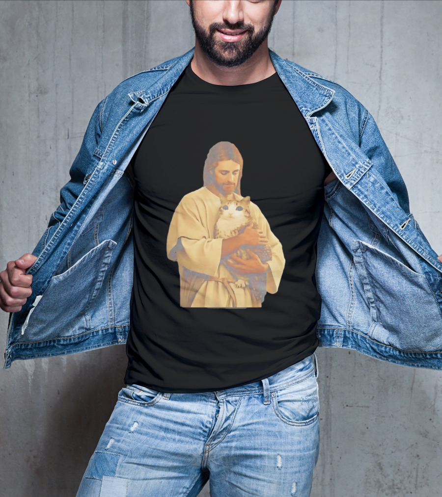 Jesus Embracing Chubby Cat T-Shirt