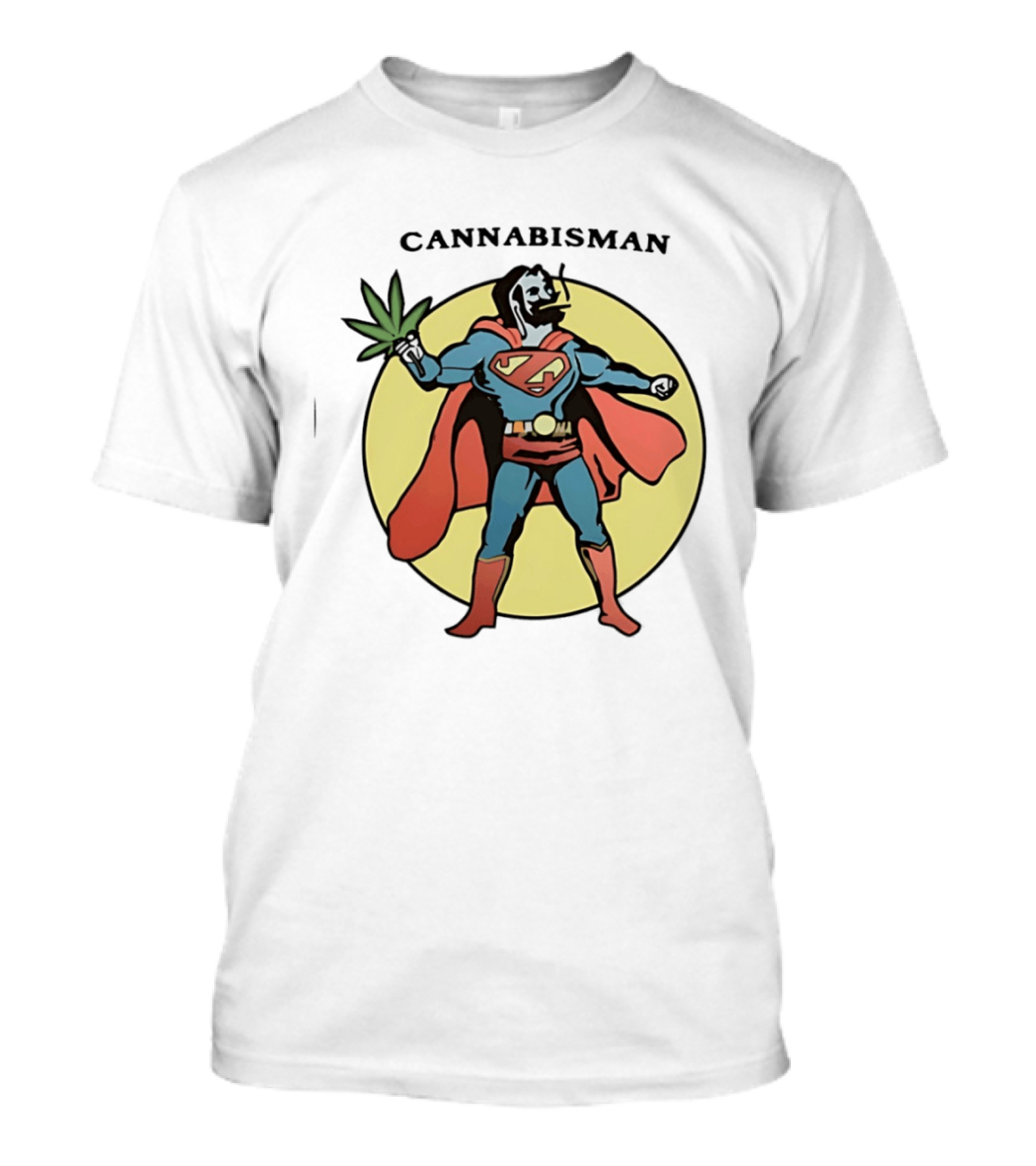 Cannabisman Superman Smoking Cannabis Holding Leaf T-Shirt