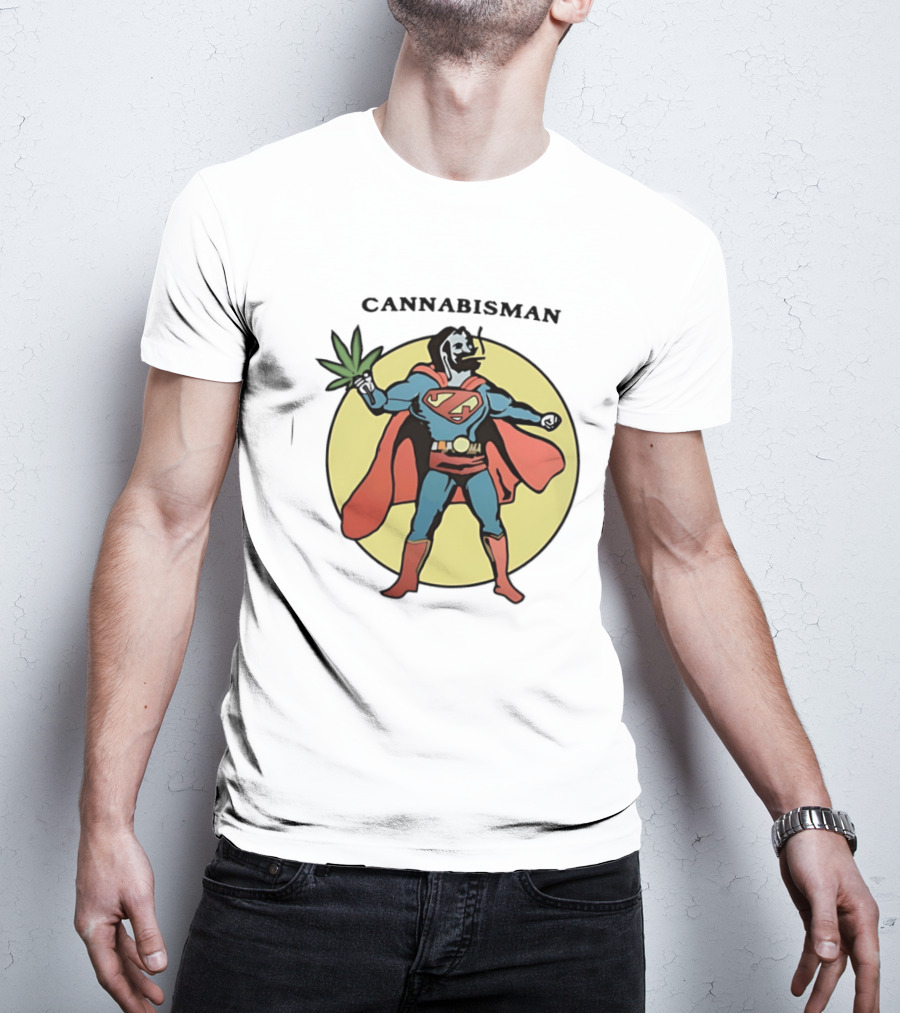 Cannabisman Superman Smoking Cannabis Holding Leaf T-Shirt