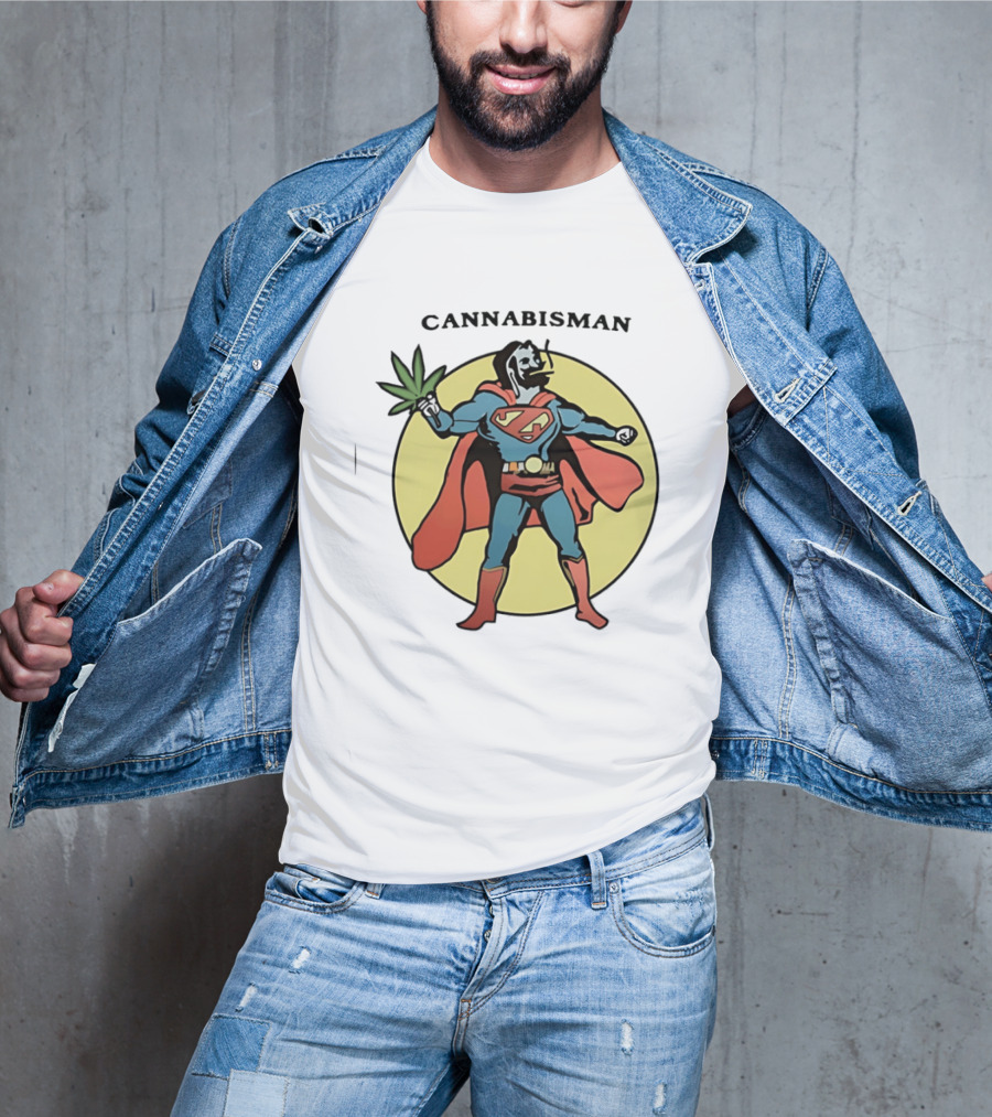 Cannabisman Superman Smoking Cannabis Holding Leaf T-Shirt