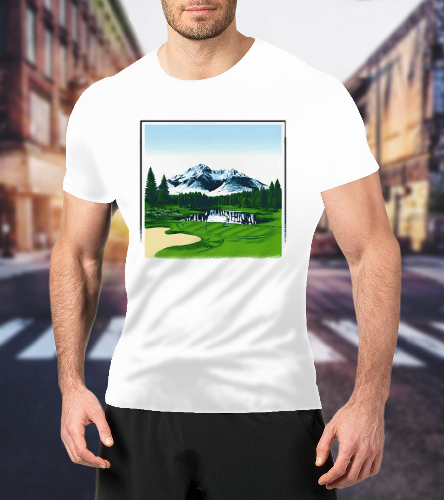 Golf Course Mountain Landscape Scenic Nature Forest Greenery Snowcapped Peaks T-Shirt