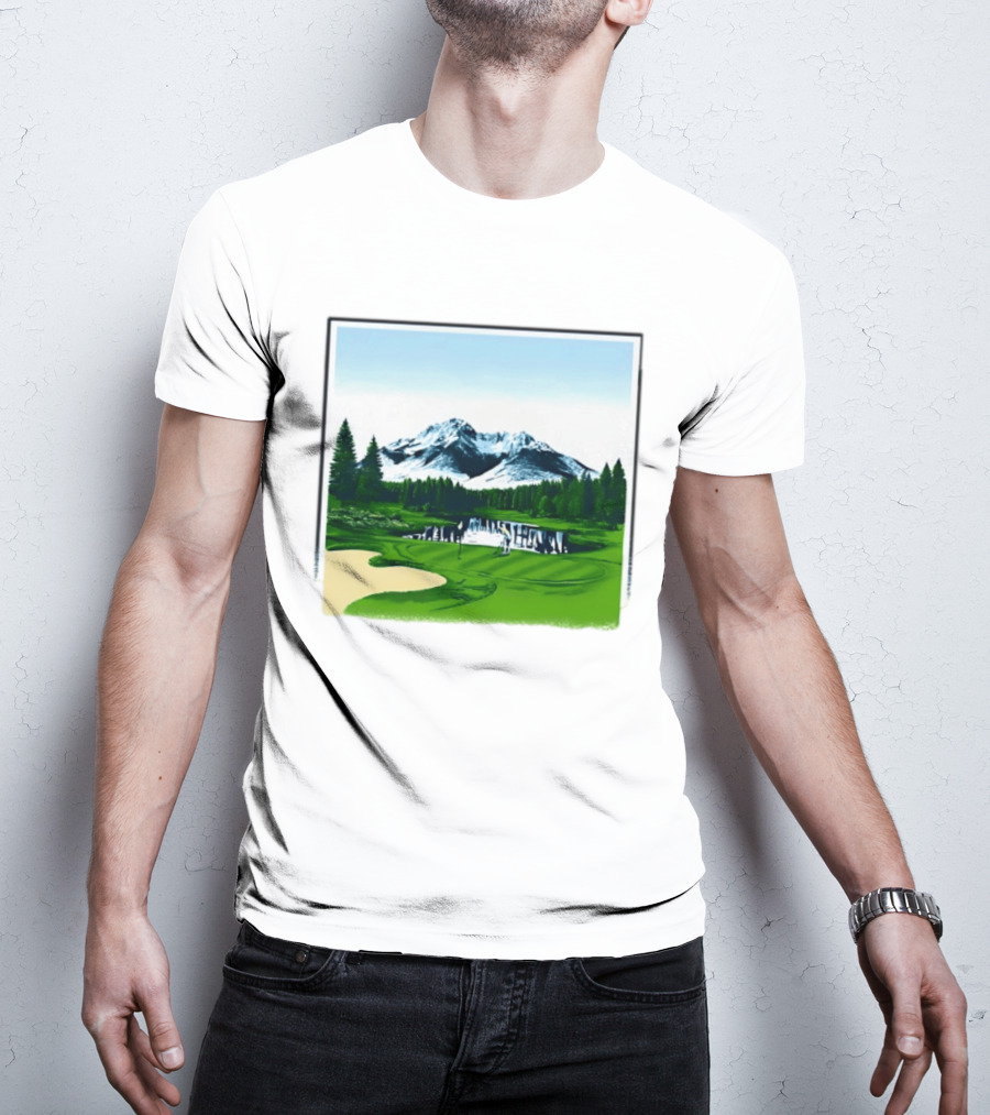 Golf Course Mountain Landscape Scenic Nature Forest Greenery Snowcapped Peaks T-Shirt