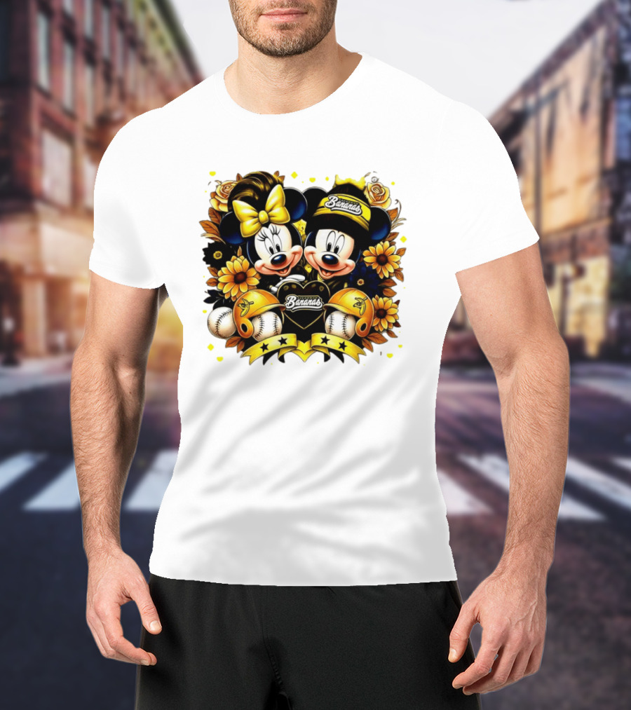 Mickey And Minnie Disney X Savannah Bananas Baseball Collaboration Floral T-Shirt