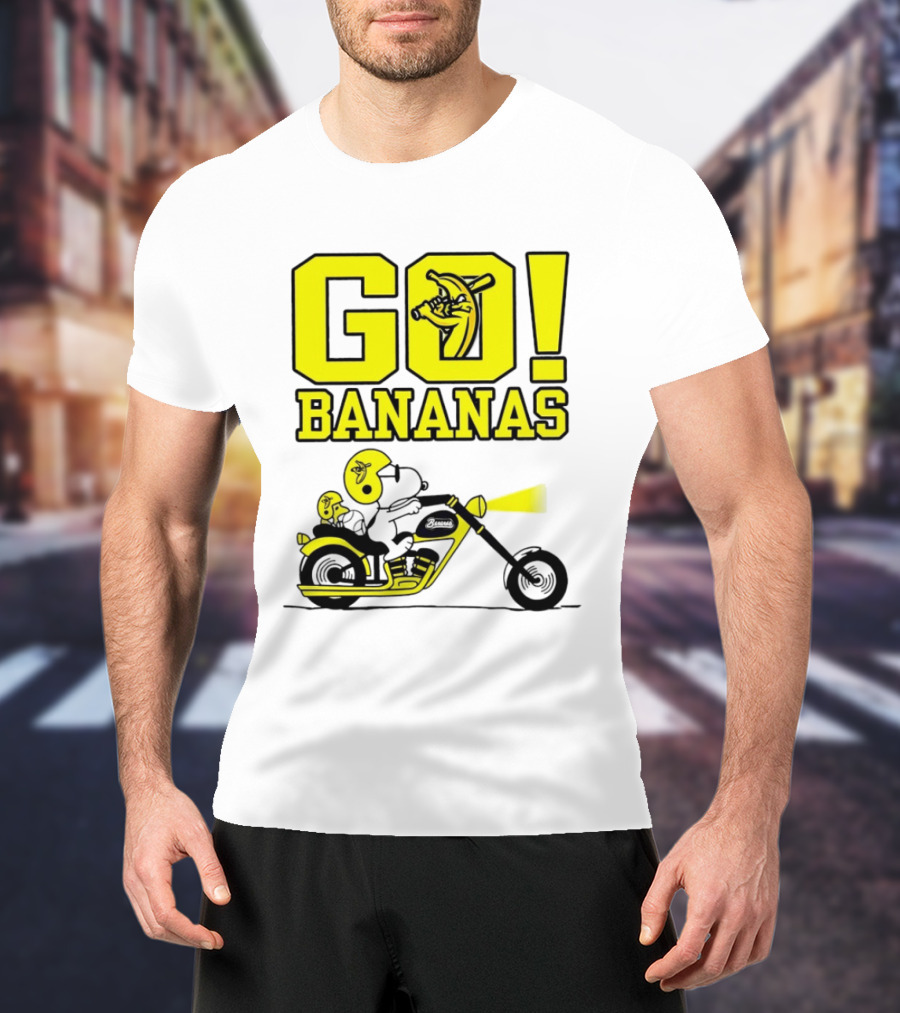 Snoopy Woodstock Go Bananas Motorcycle Savannah Bananas T-Shirt
