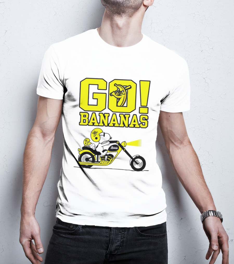 Snoopy Woodstock Go Bananas Motorcycle Savannah Bananas T-Shirt