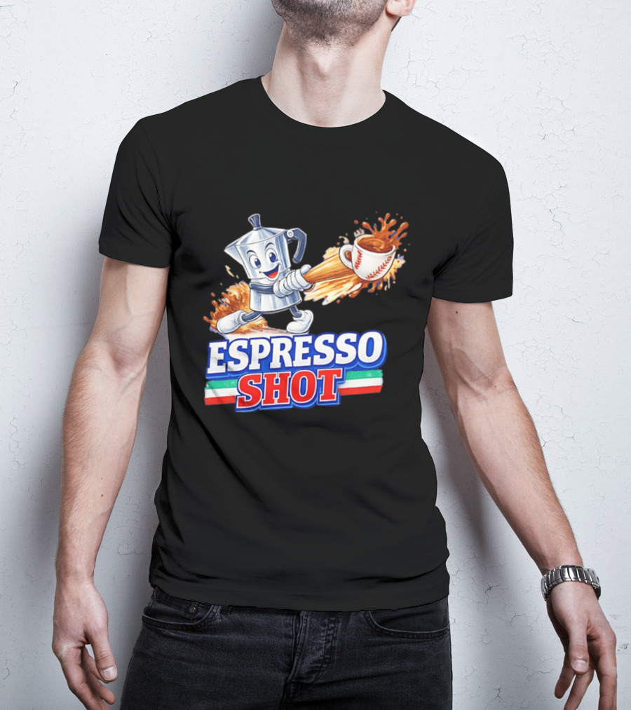 Espresso Shot Moka Pot Baseball Italy Flag T-Shirt
