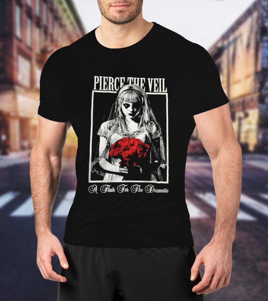 Pierce The Veil A Flair For The Dramatic Bride With Red Flowers T-Shirt