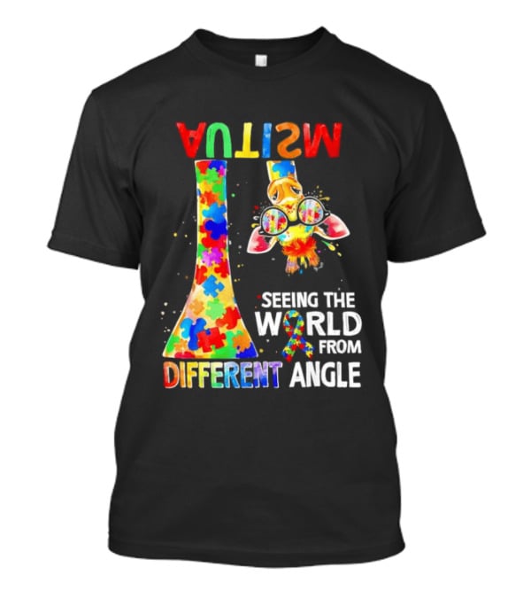 Giraffe Autism Awareness Seeing The World From Different Angle Puzzle T-Shirt