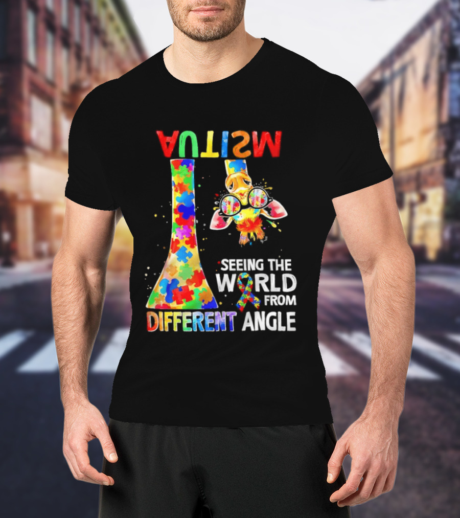 Giraffe Autism Awareness Seeing The World From Different Angle Puzzle T-Shirt