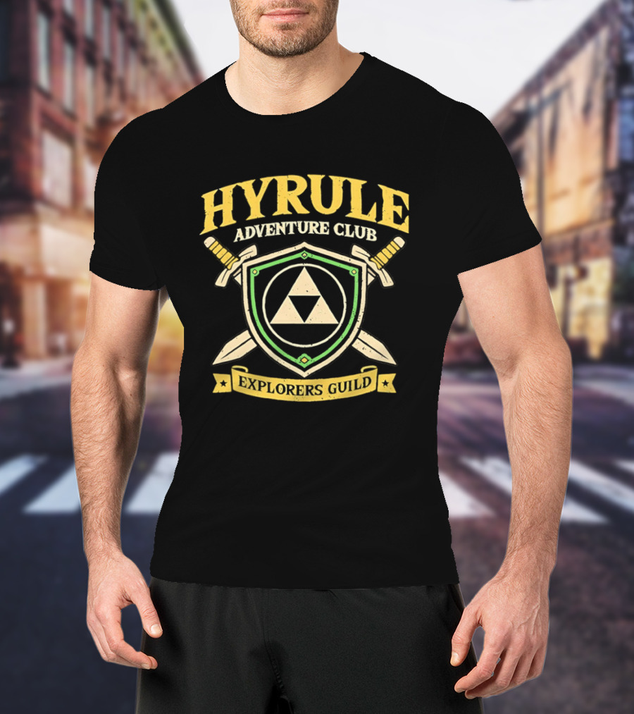 Hyrule Adventure Club Explorers Guild Triforce Shield Swords T-Shirt