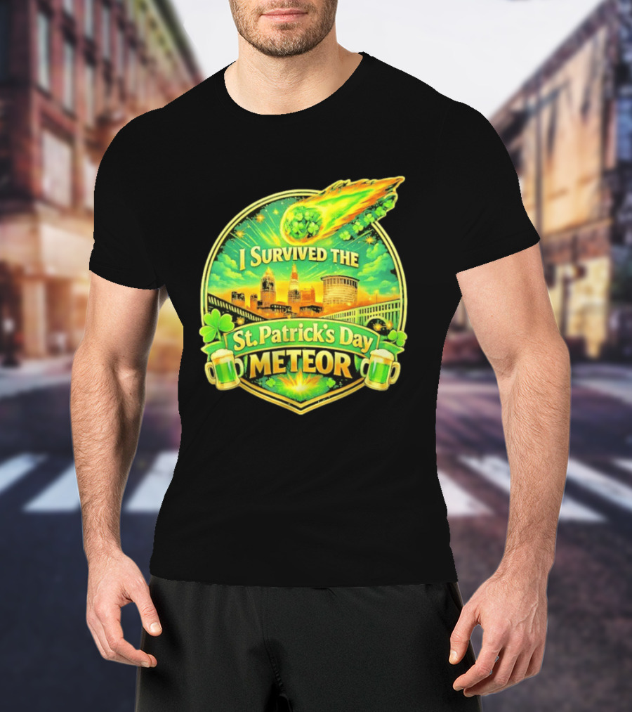 I Survived The St Patrick's Day Meteor 2026 Cityscape And Cloverburst T-Shirt