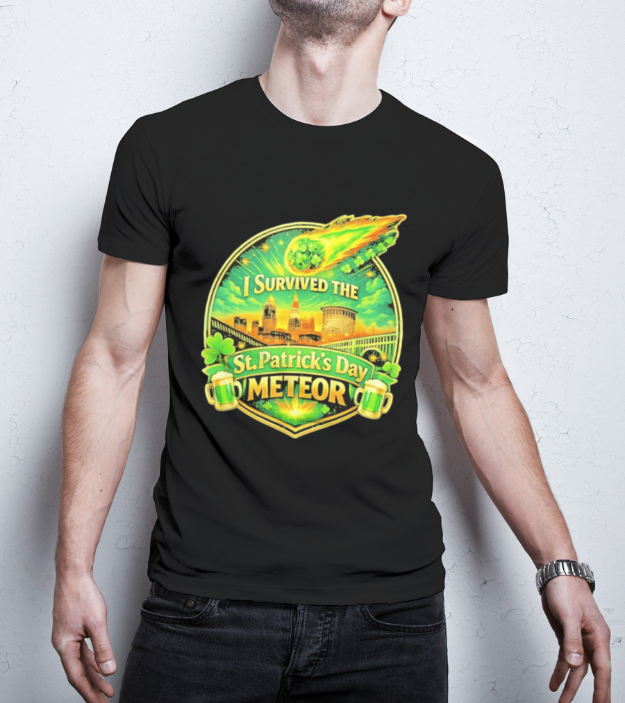 I Survived The St Patrick's Day Meteor 2026 Cityscape And Cloverburst T-Shirt