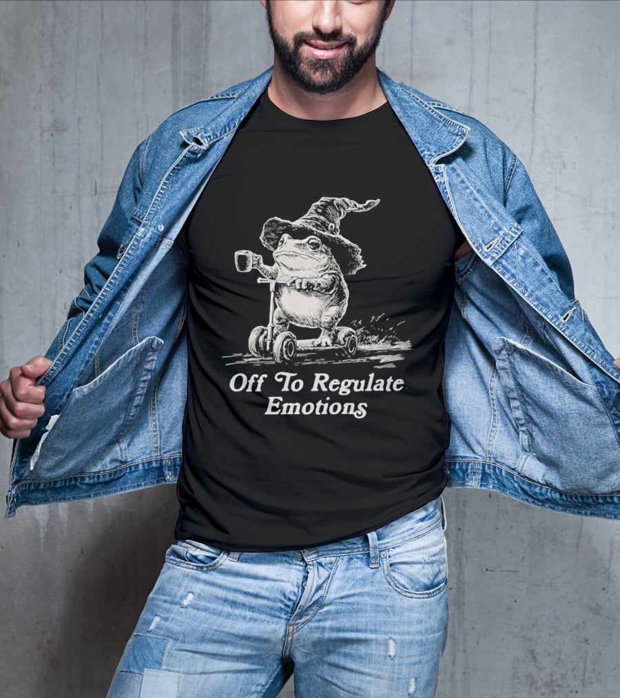 Wizard Frog Riding Scooter Off To Regulate Emotions T-Shirt