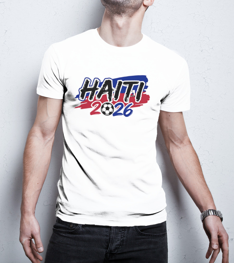 Haiti 2026 Soccer Emblem With Red And Blue Brush Strokes T-Shirt
