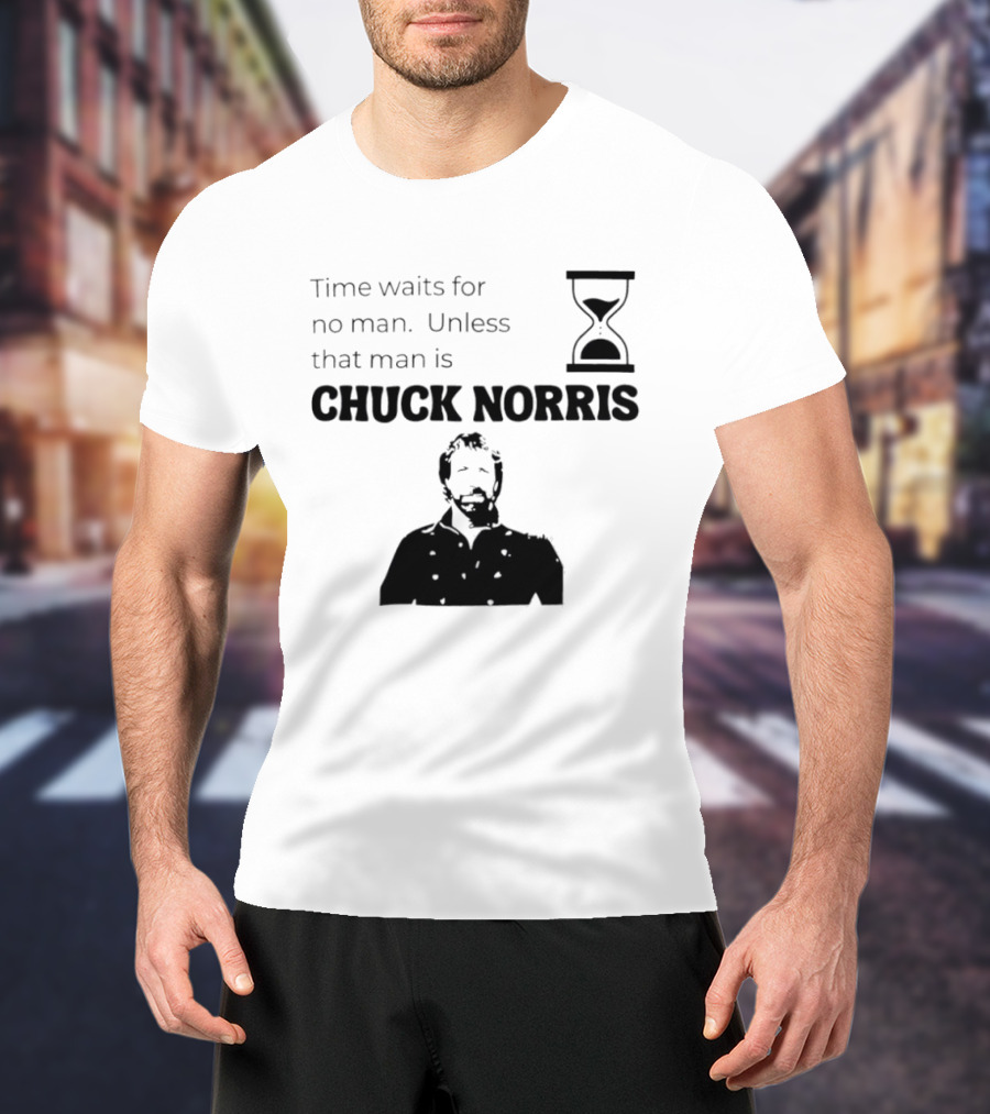 Time Waits For No Man Unless That Man Is Chuck Norris Hourglass Image T-Shirt