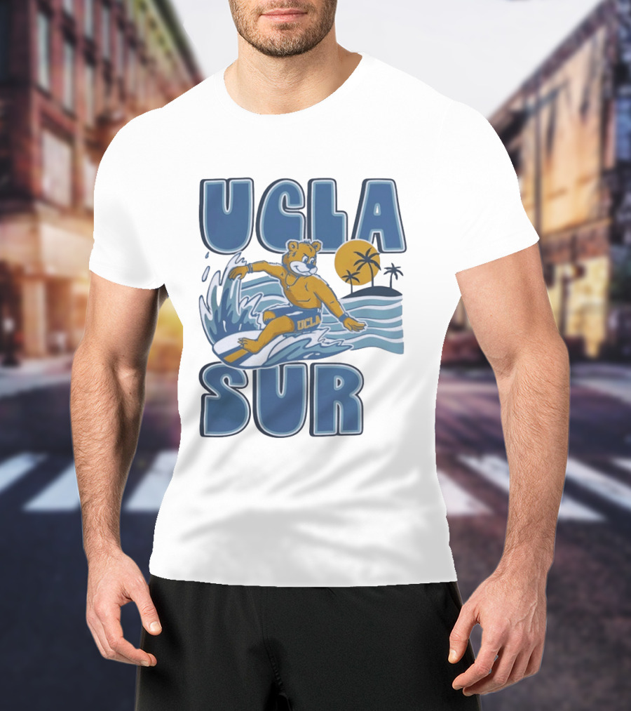 UCLA Joe Bruin Surfing Waves With Palm Trees And Sun T-Shirt