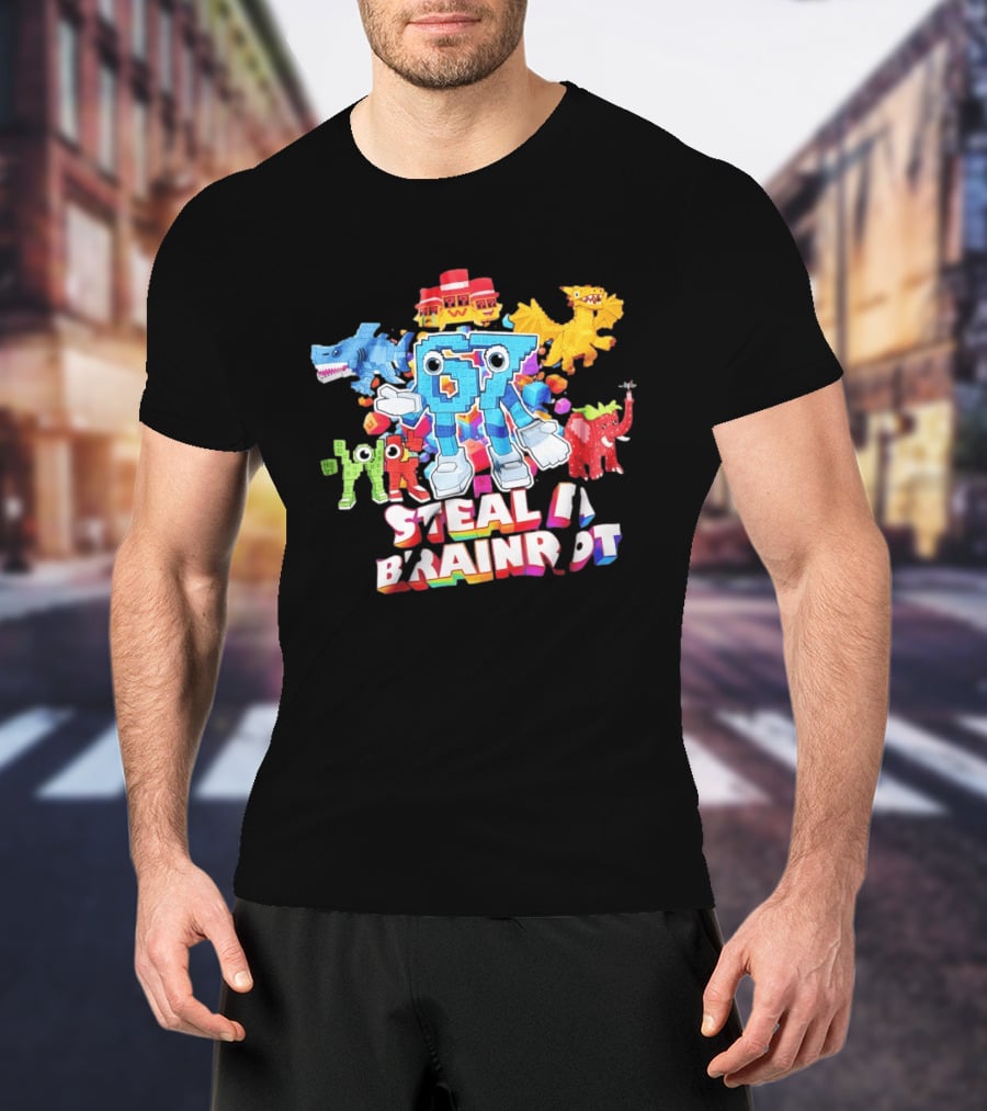 Steal A Brainrot 67 Blocks Colorful Characters T-Shirt