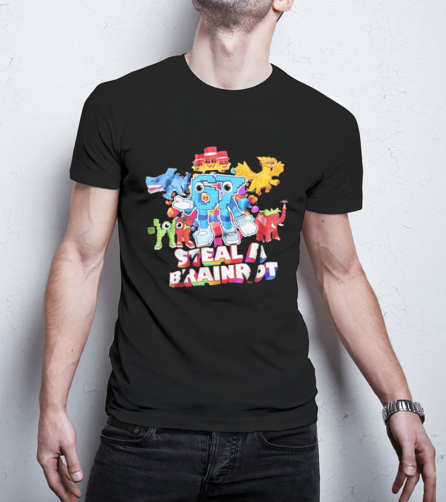 Steal A Brainrot 67 Blocks Colorful Characters T-Shirt