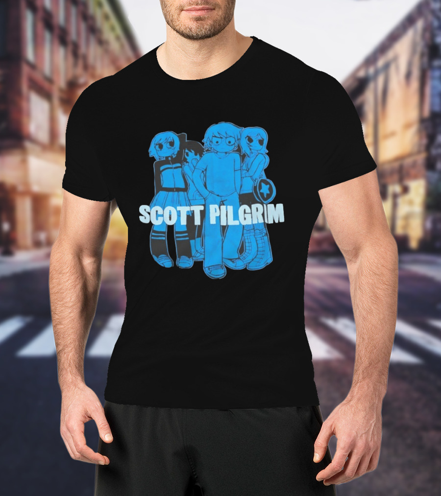 Scott Pilgrim Characters Group Blue T-Shirt