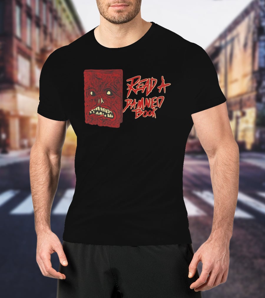 Read A Damned Book Creepy Red Monster Face T-Shirt