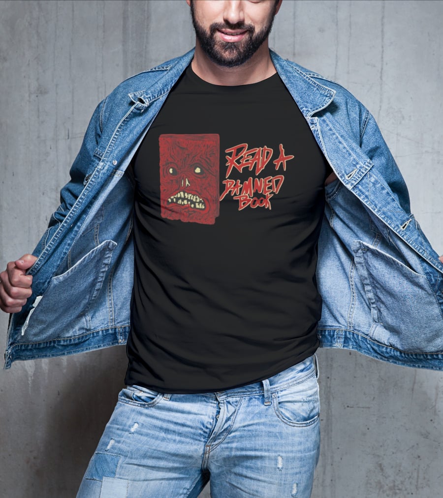 Read A Damned Book Creepy Red Monster Face T-Shirt