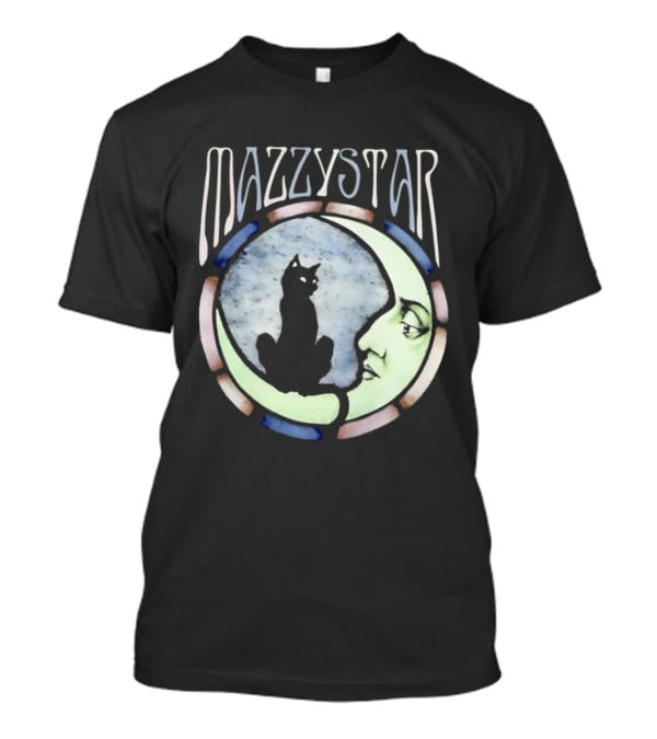 Mazzy Star Black Cat Moon Stained Glass Crescent Moon T-Shirt