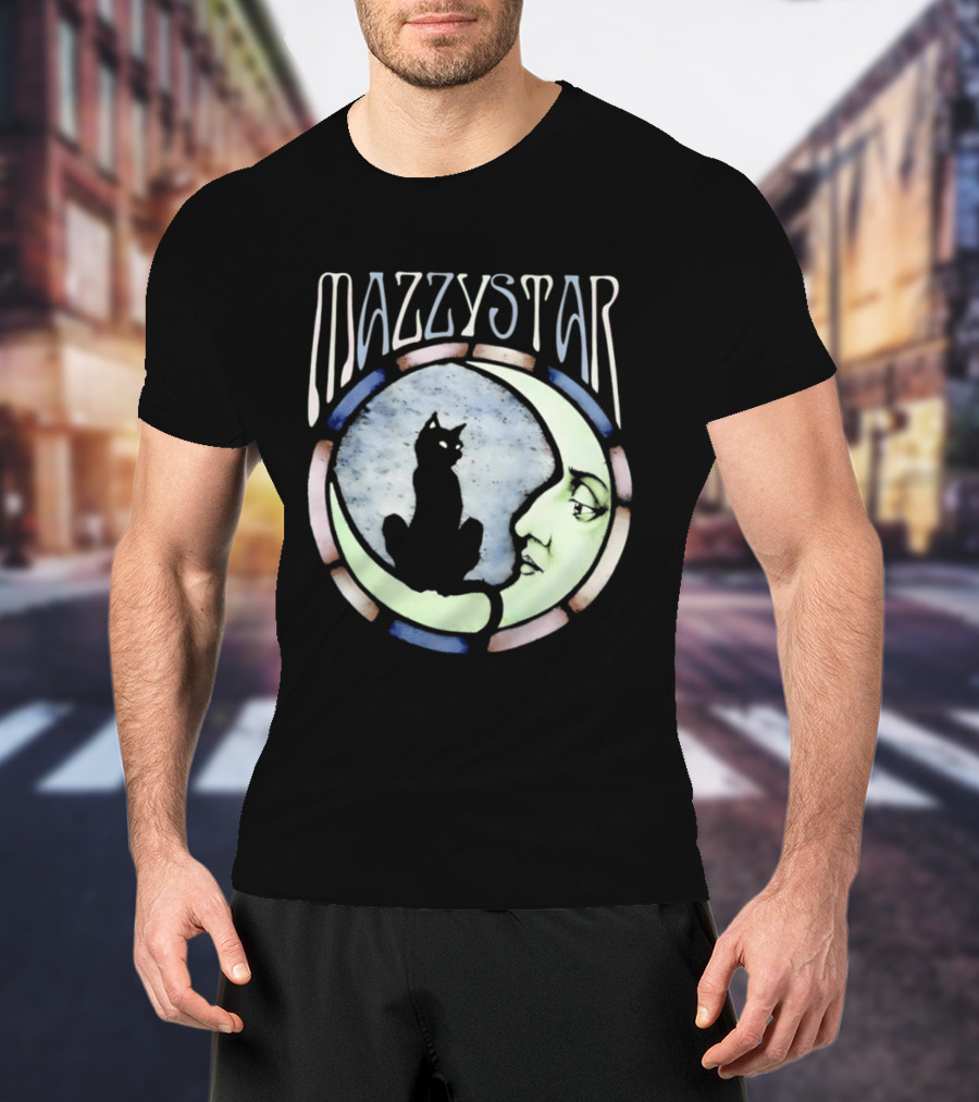 Mazzy Star Black Cat Moon Stained Glass Crescent Moon T-Shirt