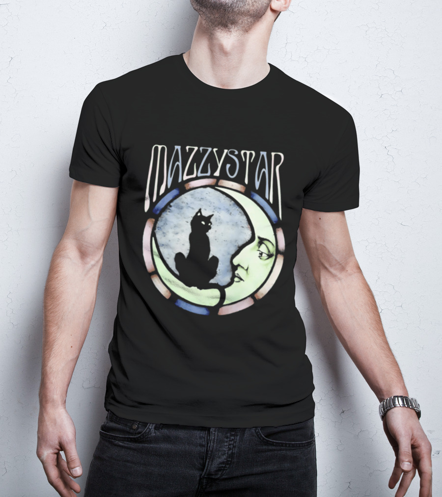 Mazzy Star Black Cat Moon Stained Glass Crescent Moon T-Shirt
