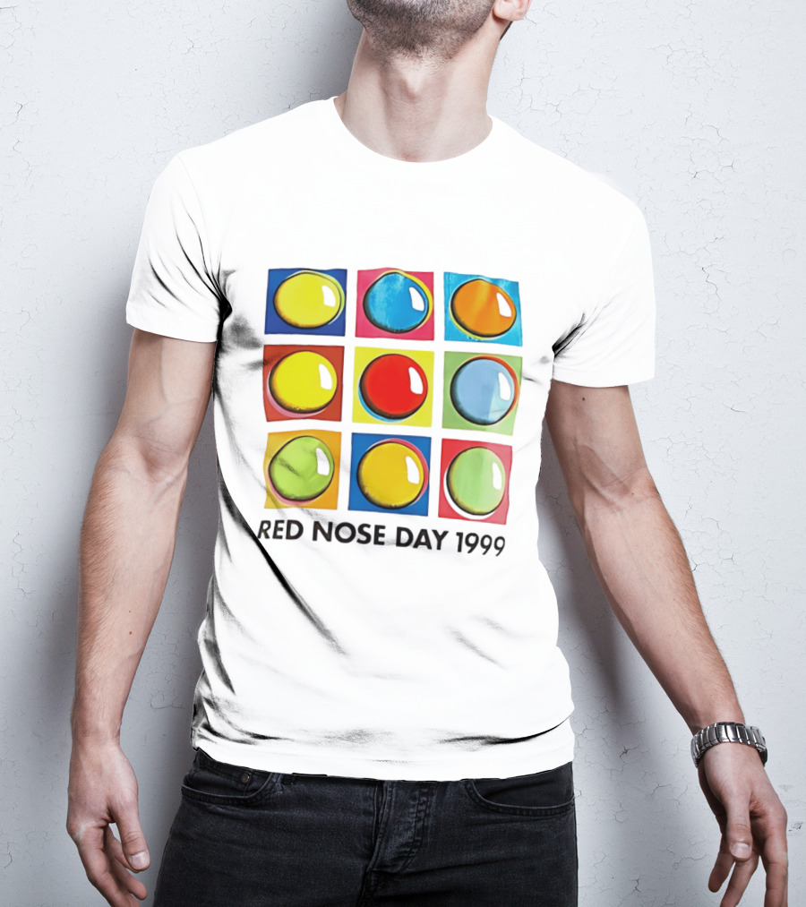 Red Nose Day 1999 Colorful Circular Pop Art Squares T-Shirt