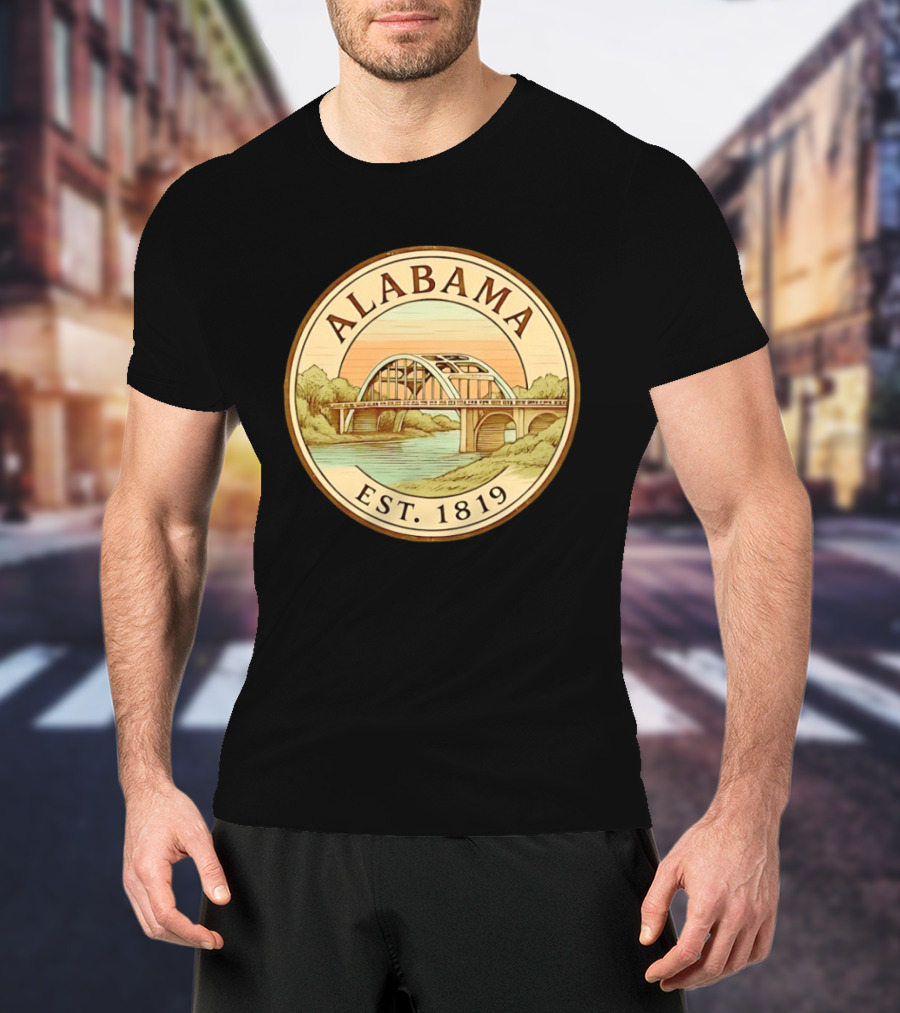 Alabama Bridge Art Est 1819 Vintage Circle T-Shirt