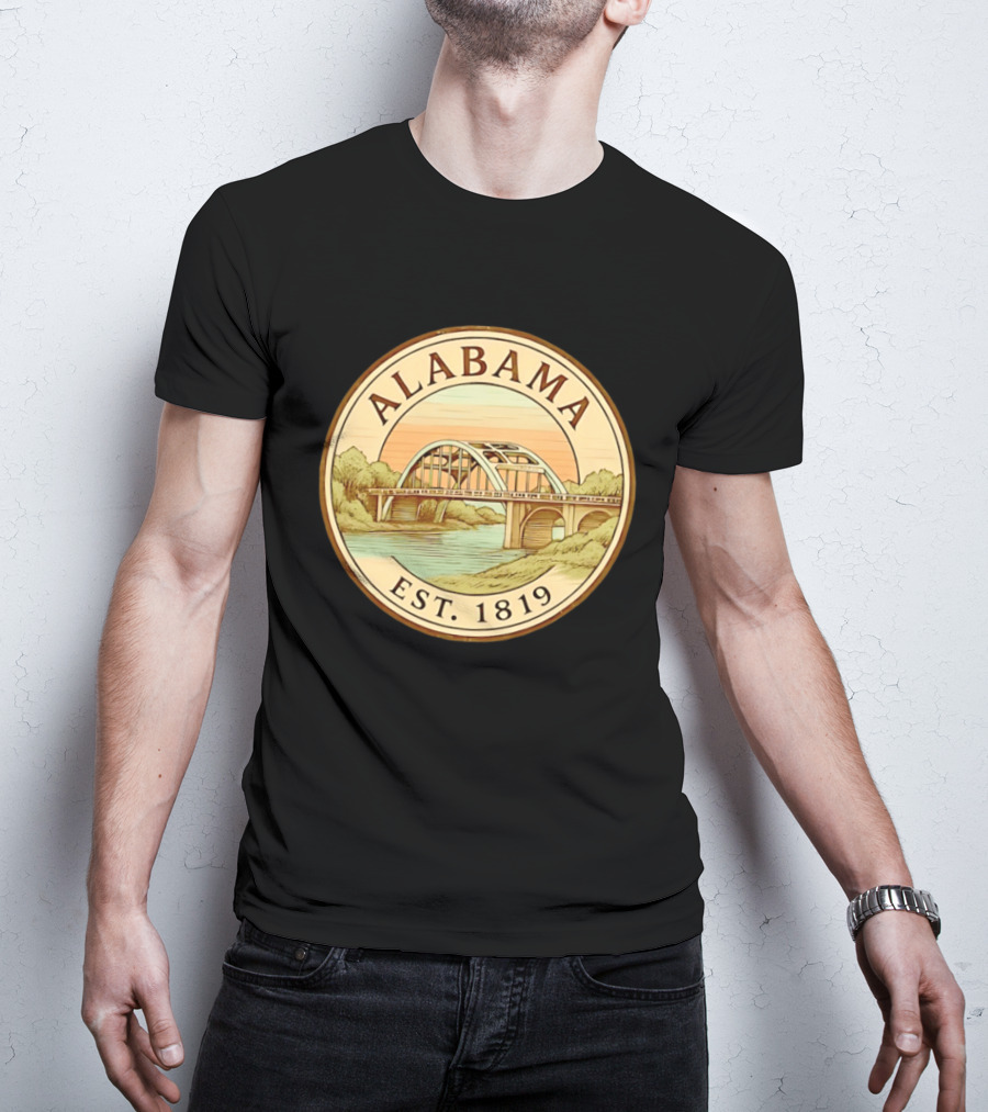 Alabama Bridge Art Est 1819 Vintage Circle T-Shirt