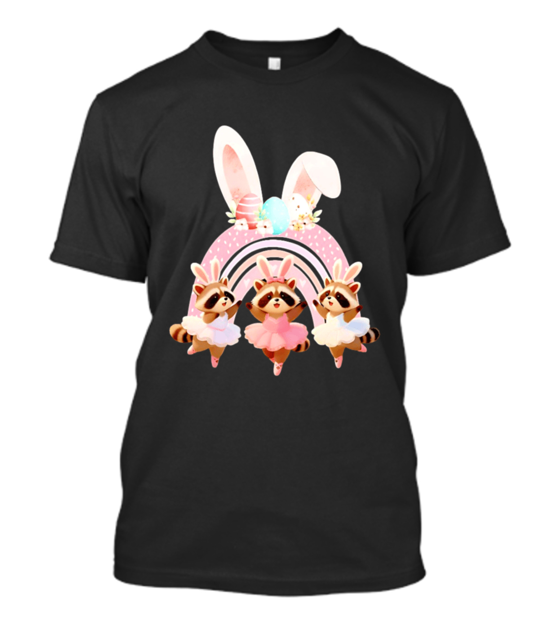 Ballet Dancer Ballerina Raccoons With Easter Bunny Ears And Eggs T-Shirt