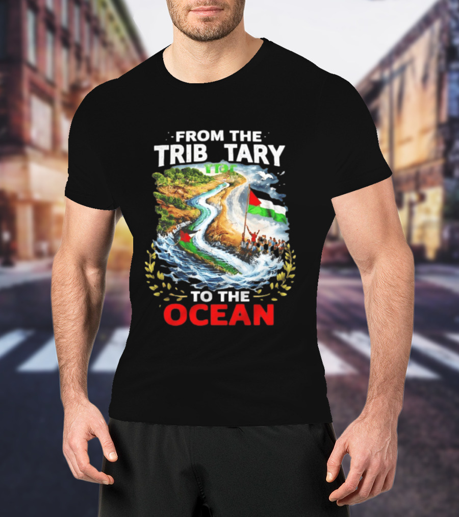 From The Tributary To The Ocean Journey With Flag And River T-Shirt
