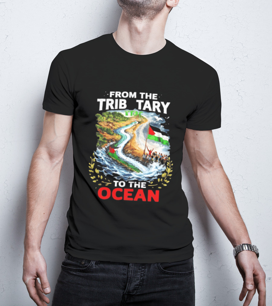 From The Tributary To The Ocean Journey With Flag And River T-Shirt