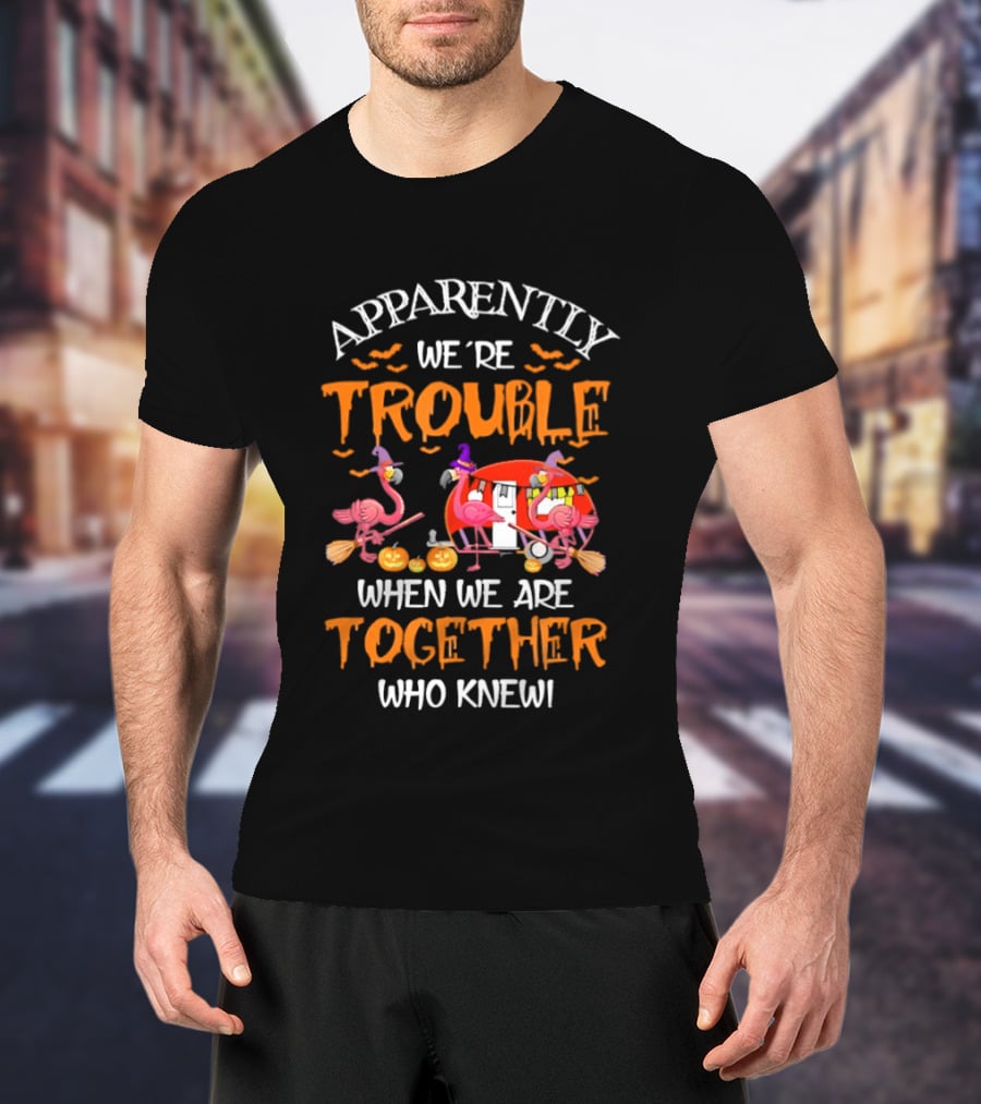 Apparently We're Trouble Flamingos Halloween Together Who Knew T-Shirt