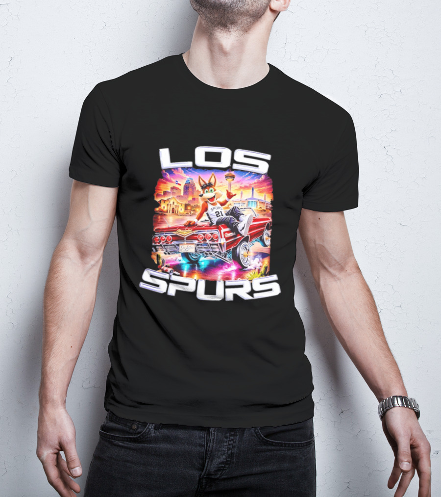Los Spurs Coyote 21 LowRider San Antonio Skyline T-Shirt