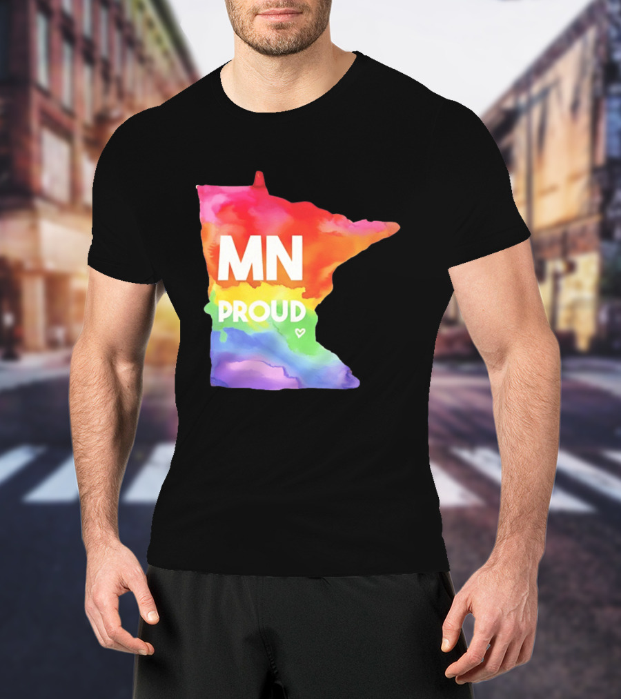 MN Proud Rainbow Heart Minnesota Map T-Shirt