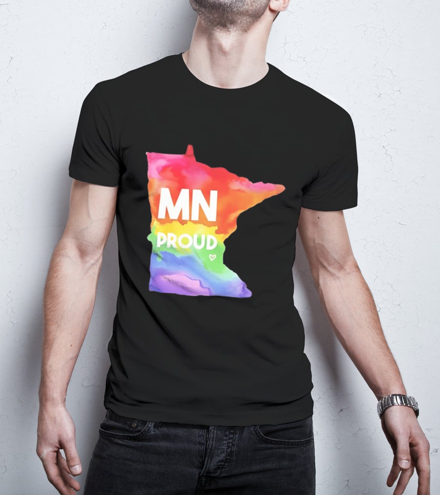 MN Proud Rainbow Heart Minnesota Map T-Shirt