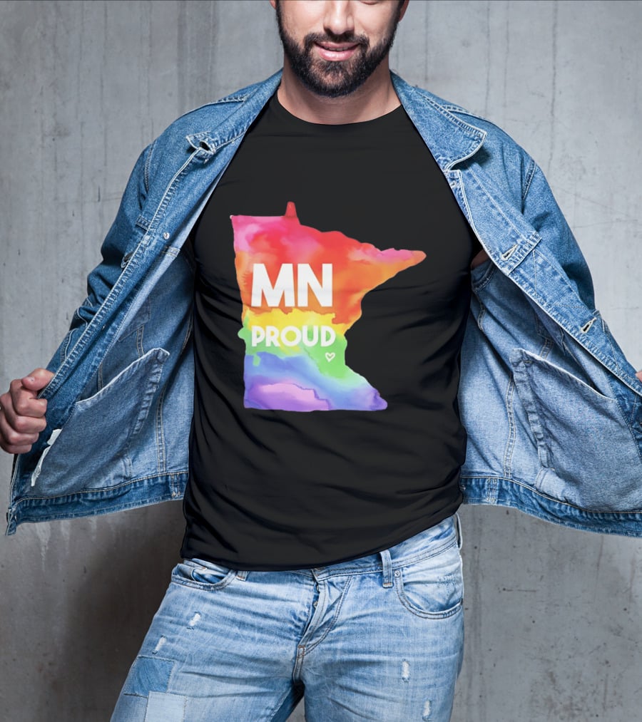 MN Proud Rainbow Heart Minnesota Map T-Shirt