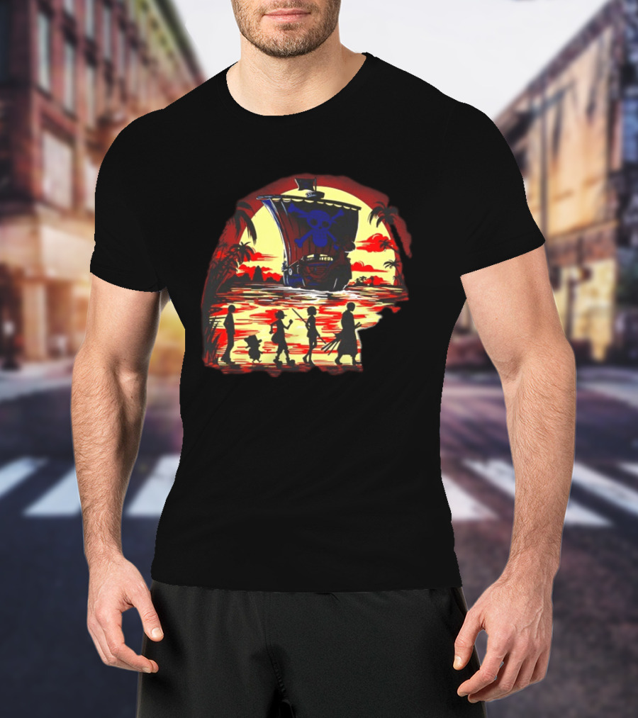 Fellowship Straw Hat Pirates Going Merry Sunset Adventure T-Shirt
