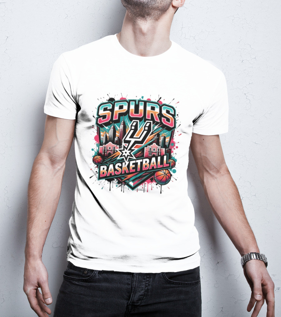 San Antonio Spurs Fiesta Skyline Basketball T-Shirt
