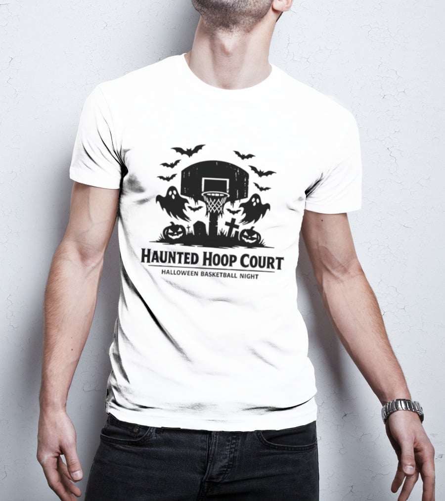 Halloween Haunted Hoop Court Spooky Pumpkin Basketball Night T-Shirt