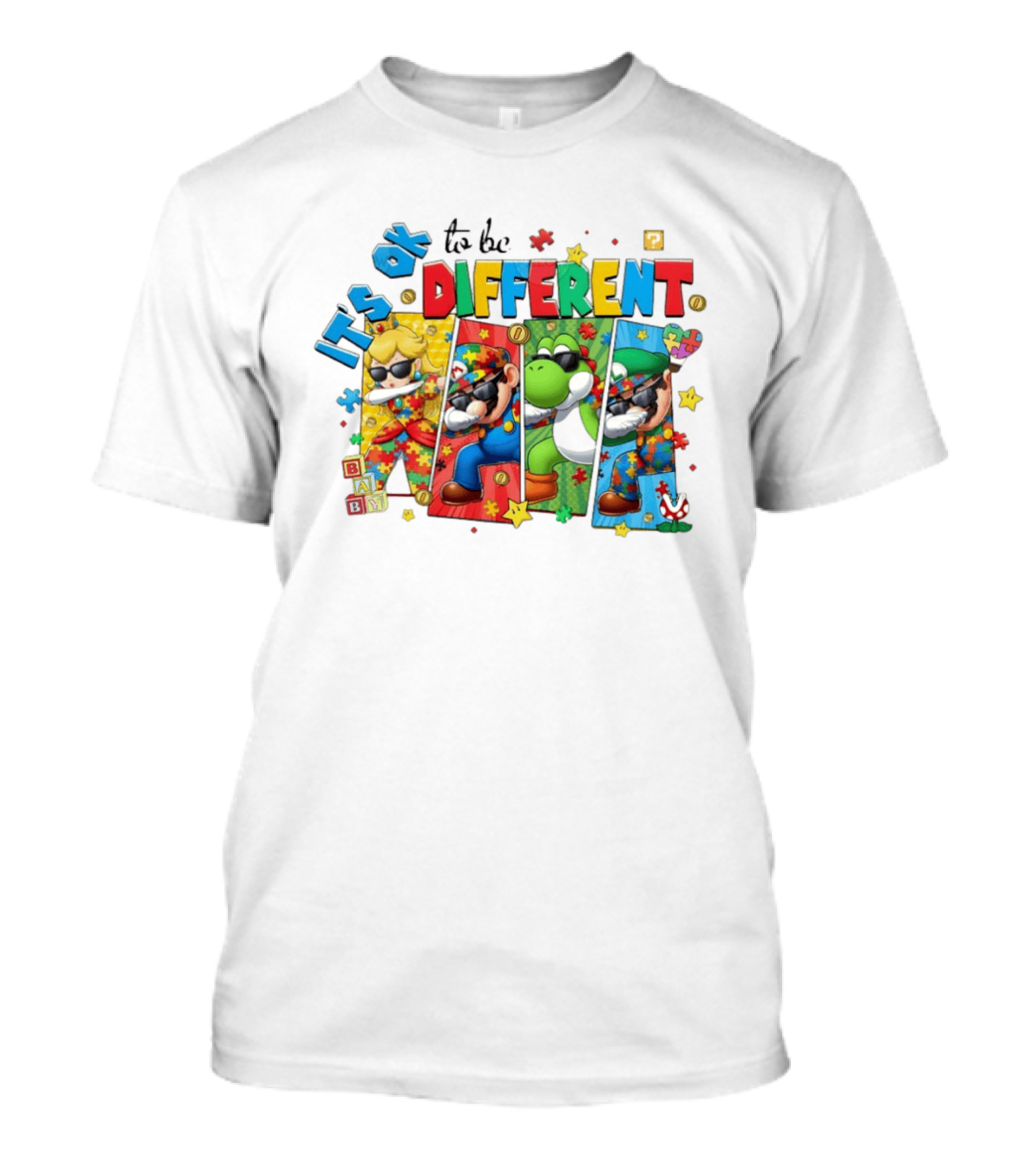 It's Okay To Be Different Mario Super Autism Characters Puzzle T-Shirt