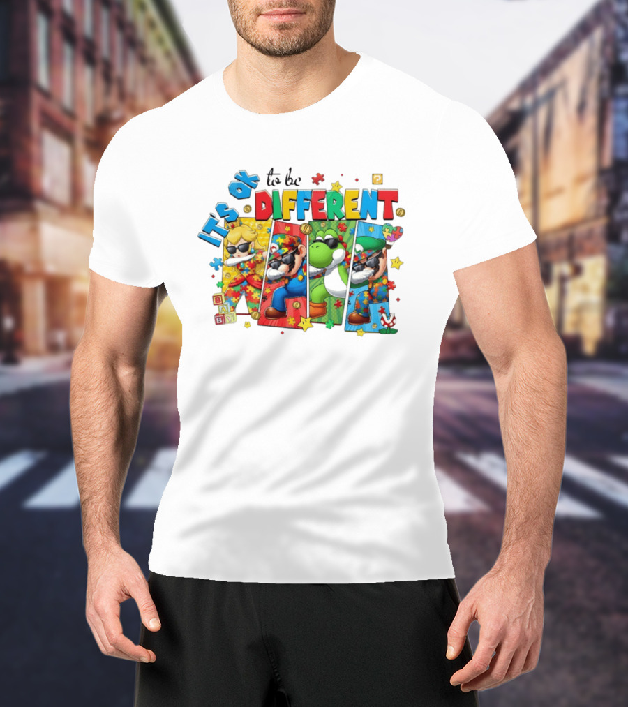 It's Okay To Be Different Mario Super Autism Characters Puzzle T-Shirt