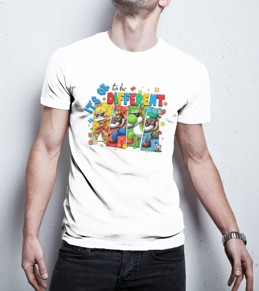 It's Okay To Be Different Mario Super Autism Characters Puzzle T-Shirt
