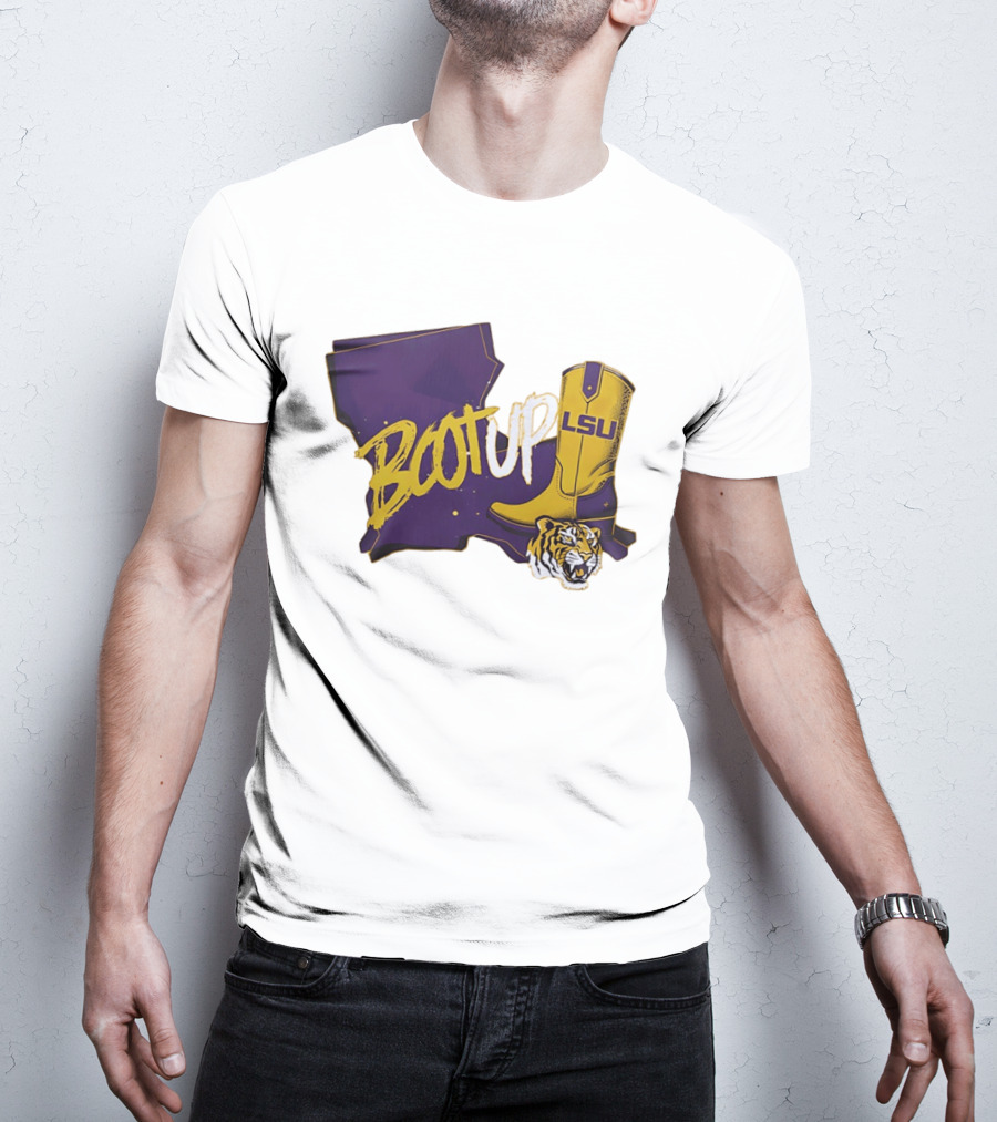 Welcome Home Coach Will Wade Boot Up LSU Tigers Louisiana Map And Boot With LSU Logo And Tiger Head T-Shirt