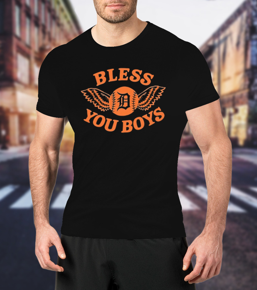 Detroit Tigers D Logo Bless You Boys Wings T-Shirt